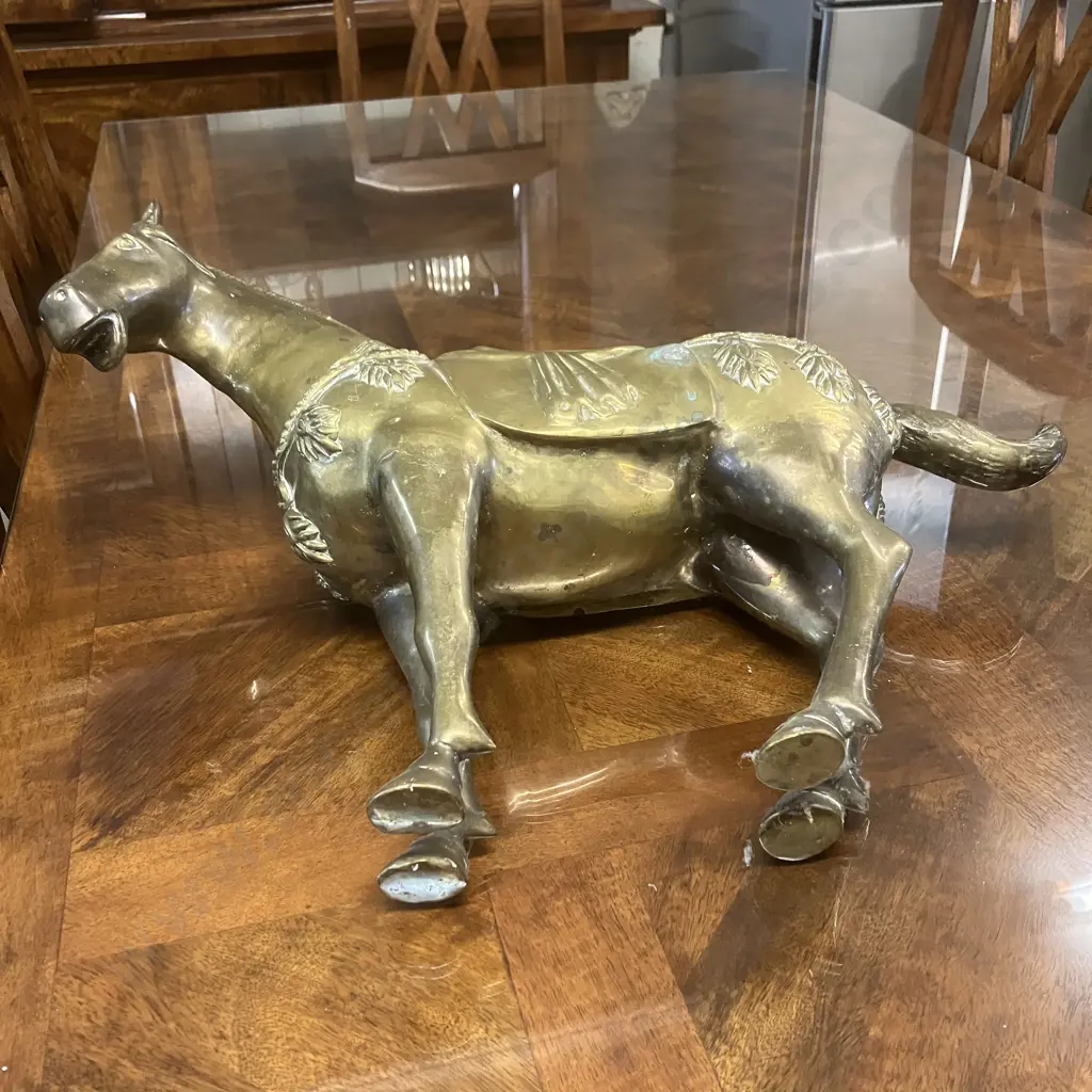 Pair of Large Antique Brass Horses. 41 x 55cm Image 1++