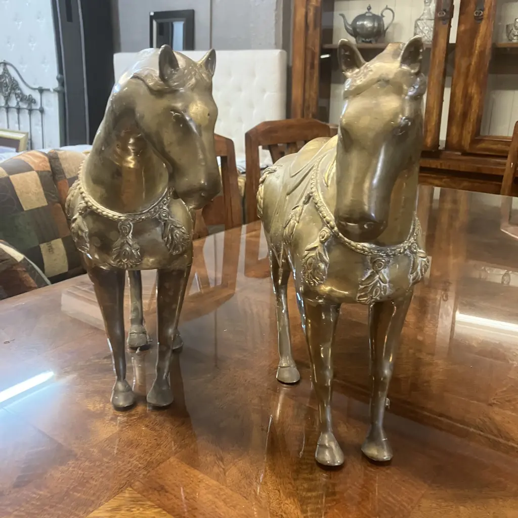 Pair of Large Antique Brass Horses. 41 x 55cm Image 1++