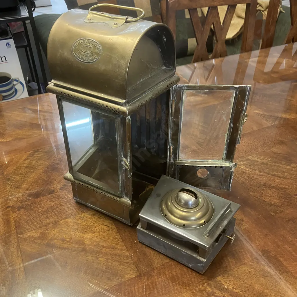 Antique W” HARVIE & Co. LTD Brass Cabin Lantern, Late 1800’s – Early 1900’s. H38cm Image 1++