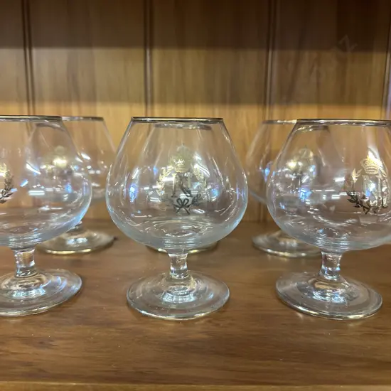 Set Of Six Vintage Monogrammed Napolean Brandy Glasses With Gilt Rim