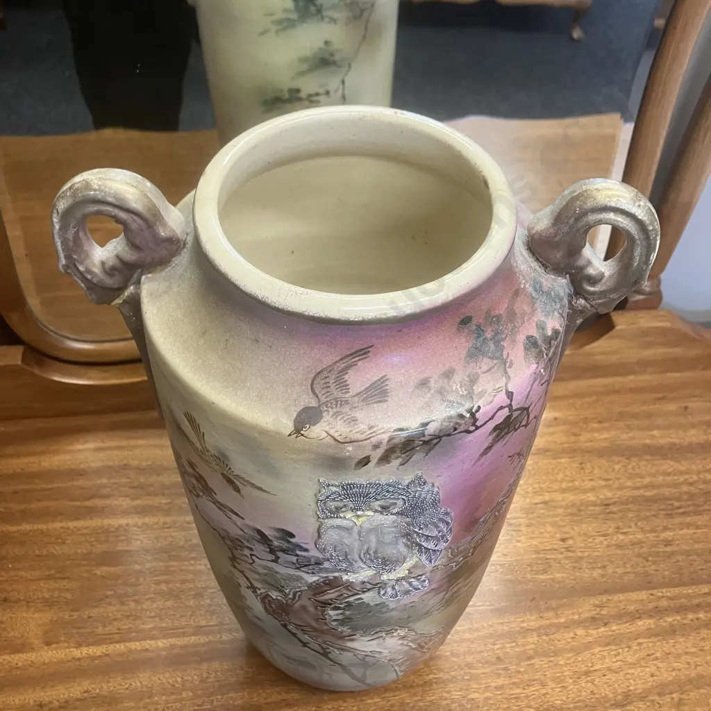 Rare Antique Nippon Moriage Owl Vase. H42cm (As Found) Image 1++