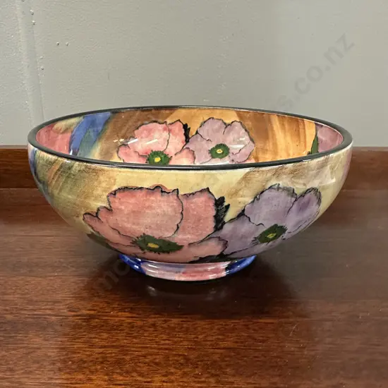 H&K Tunstall Floral Peony Pansies  Pottery Bowl H10,Dia22cm.