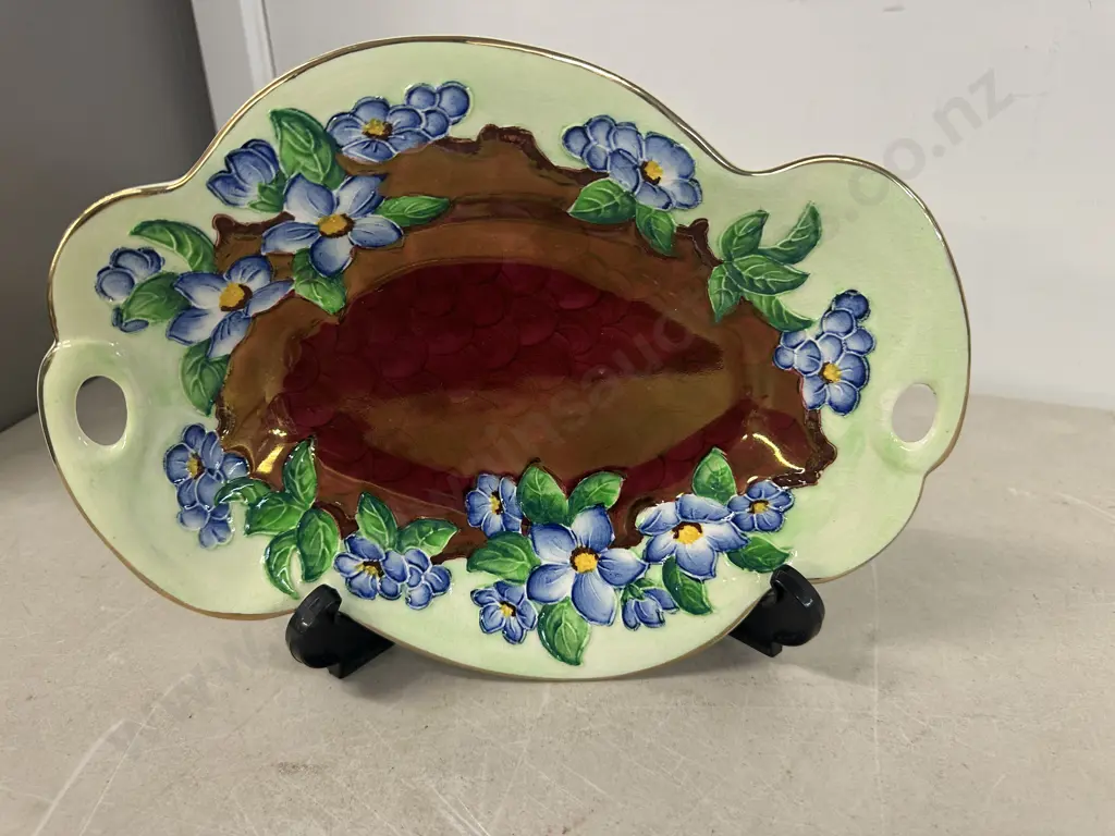 Vintage Maling Blossom Twin Handle Oval Dish #6567 H21,L29cm. Image 1++
