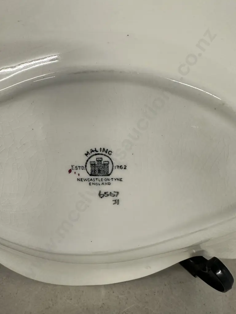 Vintage Maling Blossom Twin Handle Oval Dish #6567 H21,L29cm. Image 1++