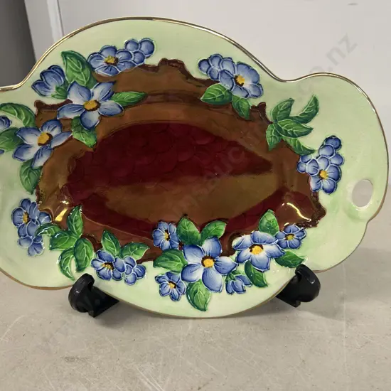 Vintage Maling Blossom Twin Handle Oval Dish #6567 H21,L29cm.