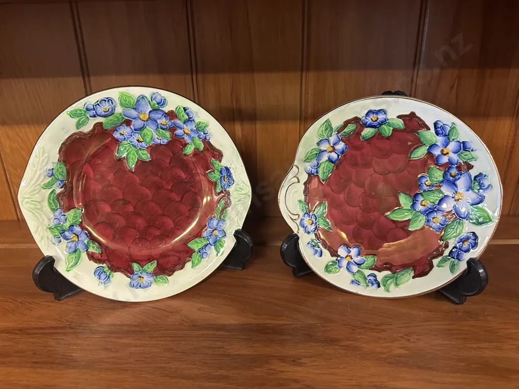 Vintage Maling Embossed Lustre Floral Serving Bowls x2 Image 1++