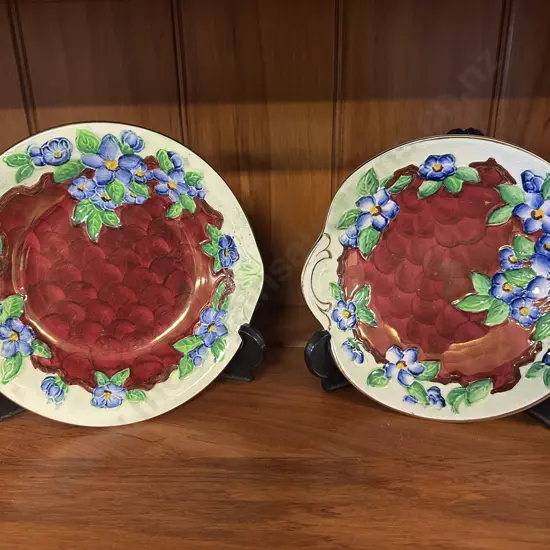 Vintage Maling Embossed Lustre Floral Serving Bowls x2