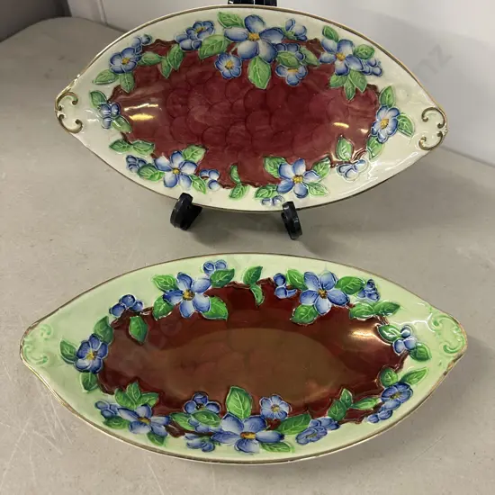 Vintage Maling Embossed Lustre Floral Thumb Print Oval Serving Dishes