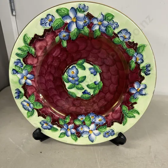 Vintage Mailing Embossed Lustre Floral Thumb Print Rouge & Green Charger #4547 Dia29cm