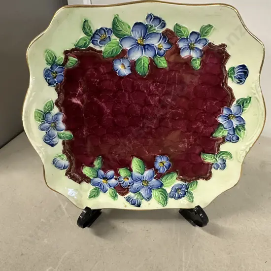 Vintage Maling Embossed Lustre Floral Square Plate 