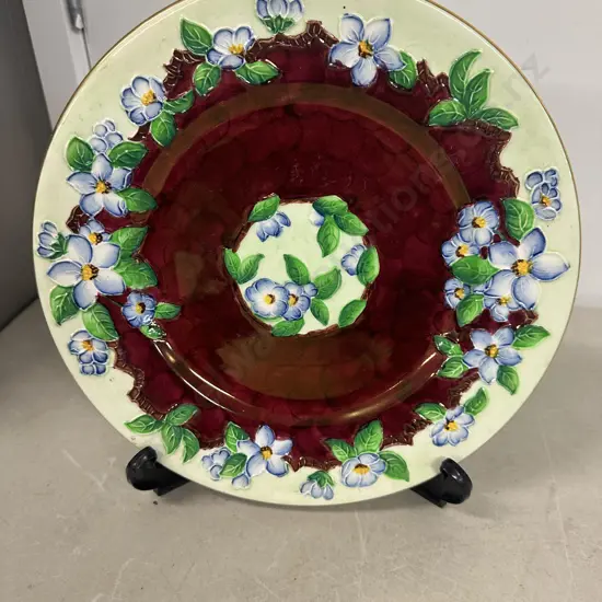 Vintage Mailing Embossed Lustre Floral Thumb Print Rouge & Green Charger #4547 Dia29cm