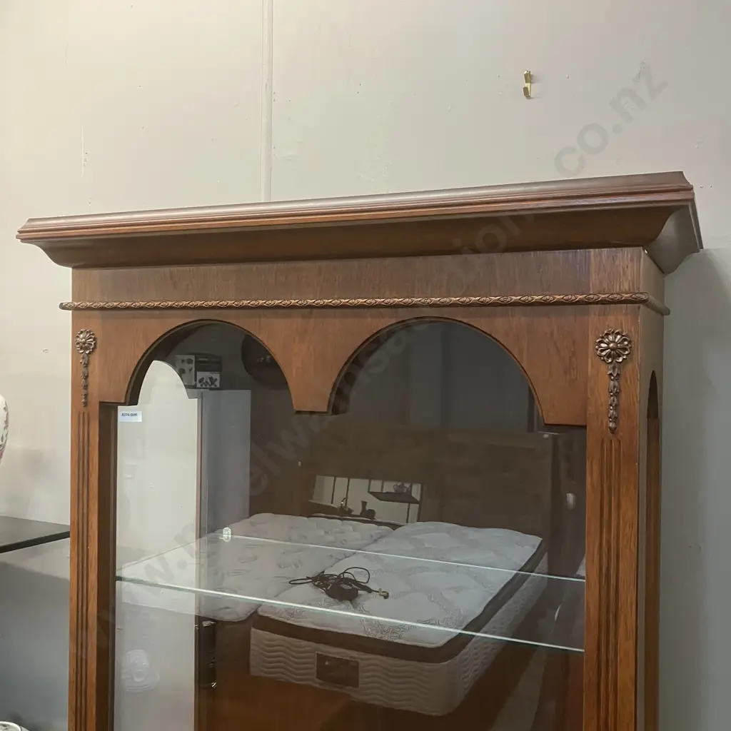Mahogany Glazed Curio Cabinet, Opening Glass Side Doors, Door In Base, 3 Glass Shelves. H188 W73 D42cm Image 1++