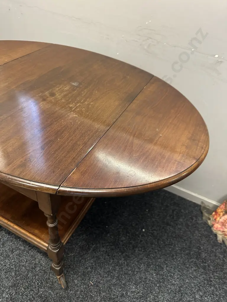Mahogany Drop Leaf Tea Trolley Two Tier On Castors H67,L95,D70cm. Image 1++