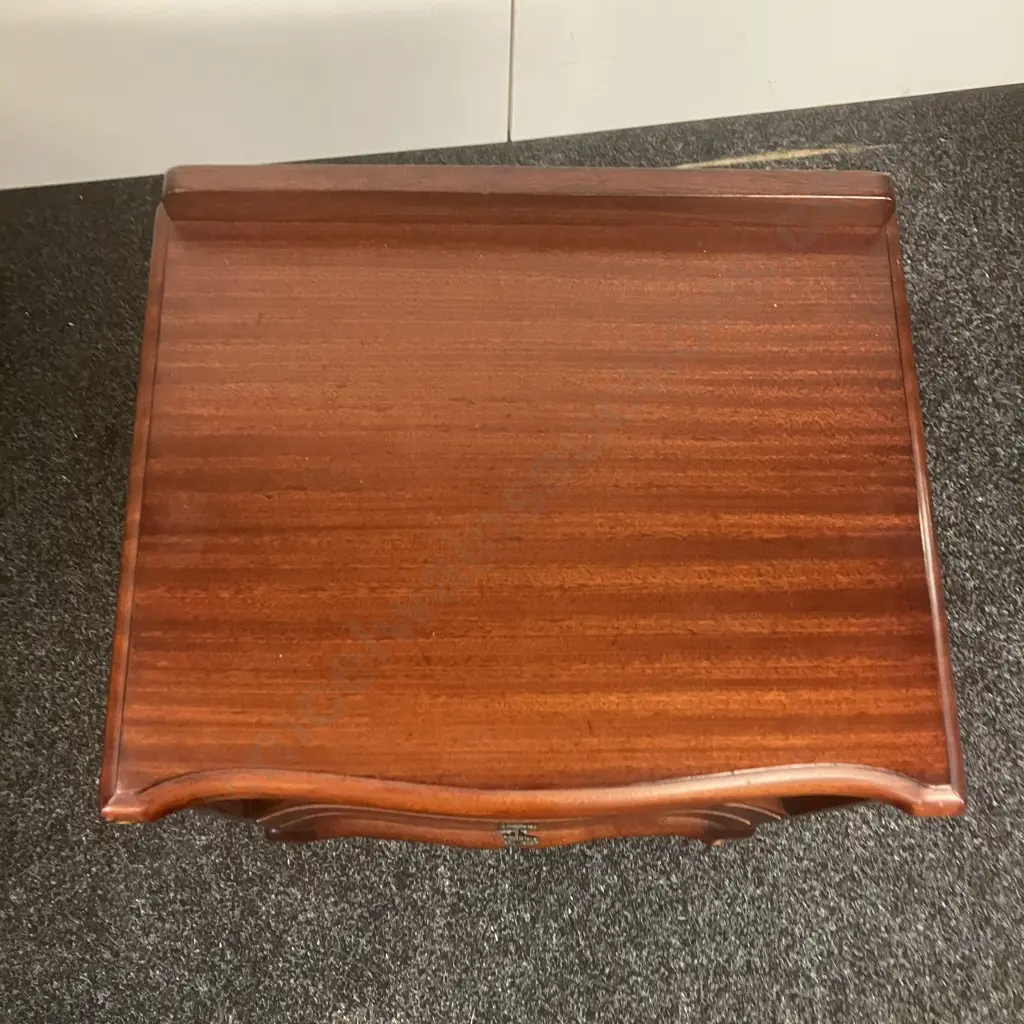 Mahogany Bedside Cabinet, 2 Drawer With Shelf, Cabriole Legs. H70 W48 D38cm Image 1++