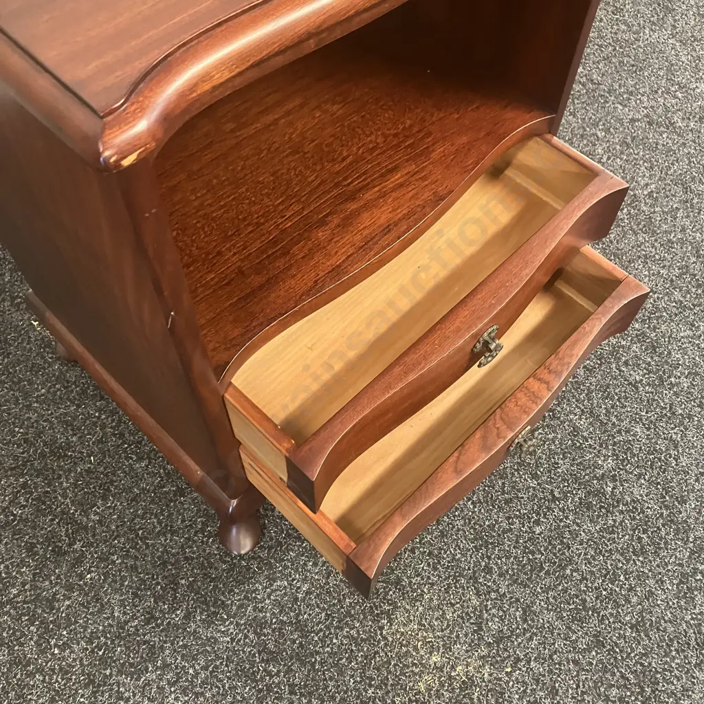 Mahogany Bedside Cabinet, 2 Drawer With Shelf, Cabriole Legs. H70 W48 D38cm Image 1++