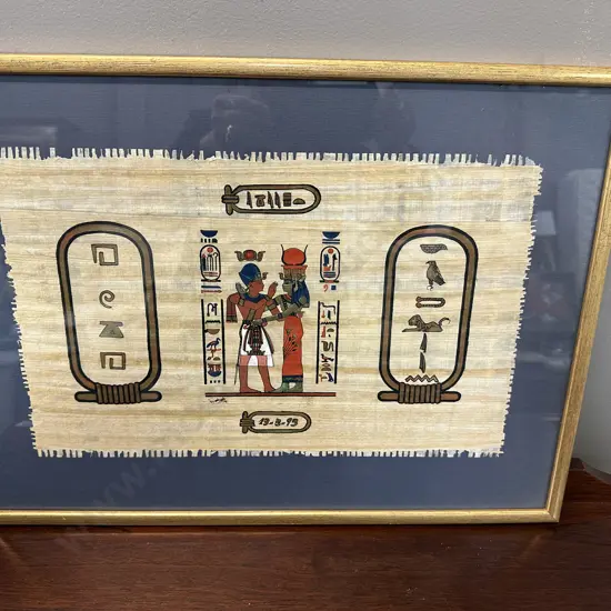 Gilt Framed Egyptian Art On Papyrus Paper Signed H40,W54cm.