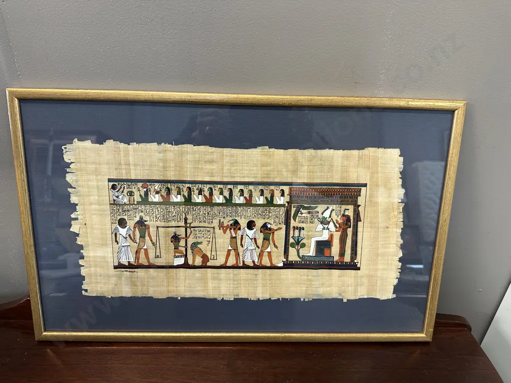 Gilt Framed Egyptian Art On Papyrus Paper Signed H35,W55cm. Image 1++