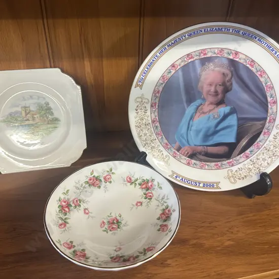 Vintage Aynsley Grotto Rosie Pedestal Dish #185, Commemorative Queen Mother 100th Birthday Plate Etc