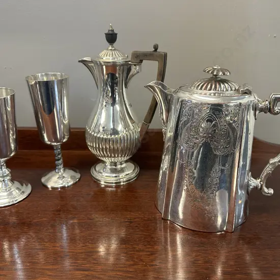 Selection Of Silver Plated Silverware Including Coffee Pots Etc