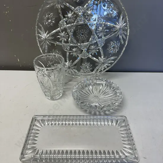 Vintage Crystal Plate,Vase & Glass Items Including Ashtray