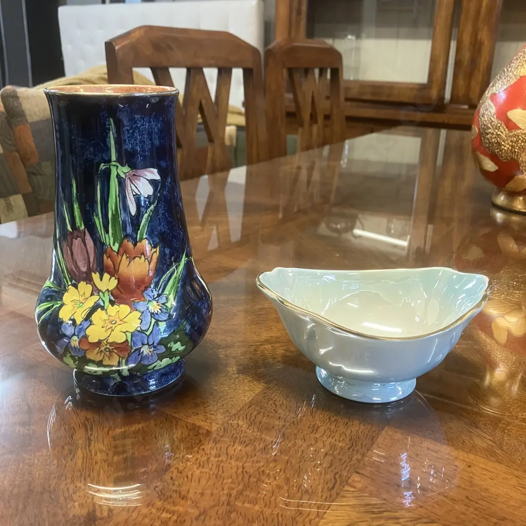 Maling Blue Handpainted Vase & Blue Lustre Bowl Image 1++