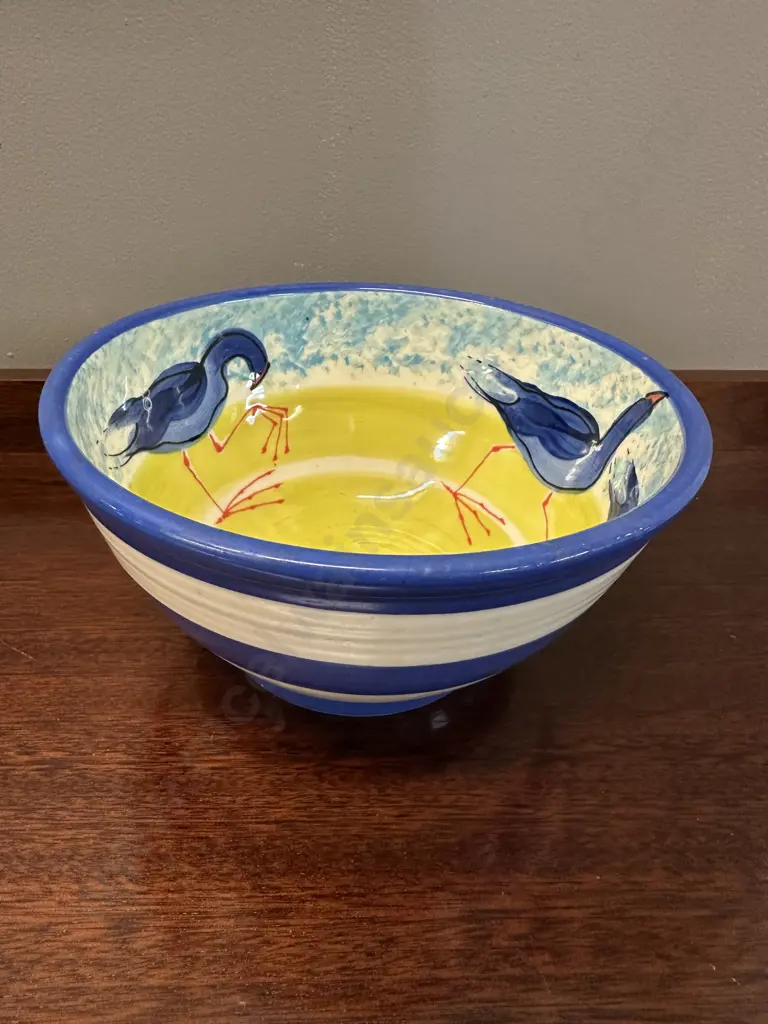 Earthen Vessels Bowl Signed W.A.W Pukekos H11,Dia22cm. Image 1++