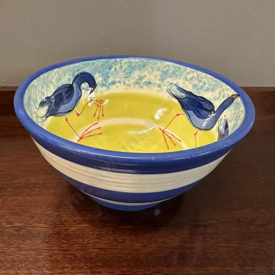 Earthen Vessels Bowl Signed W.A.W Pukekos H11,Dia22cm.