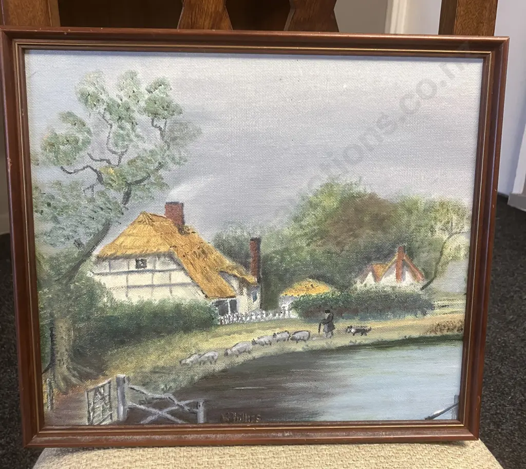 Vintage Oil Painting On Board English Country Scene, Signed Bottom Center. 32 x 37cm Image 1++