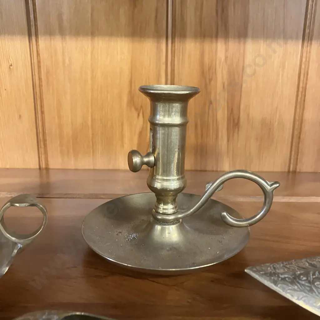 Pair of Brass Candlesticks & Brass Slipper Ashtrays Image 1++