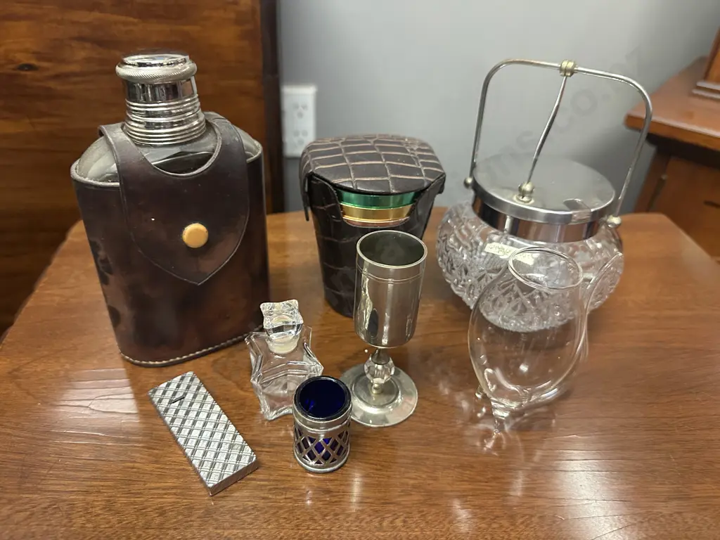 Vintage Items Including Hip Flask, Sugar Bowl, Perfume Bottle Etc Image 1++