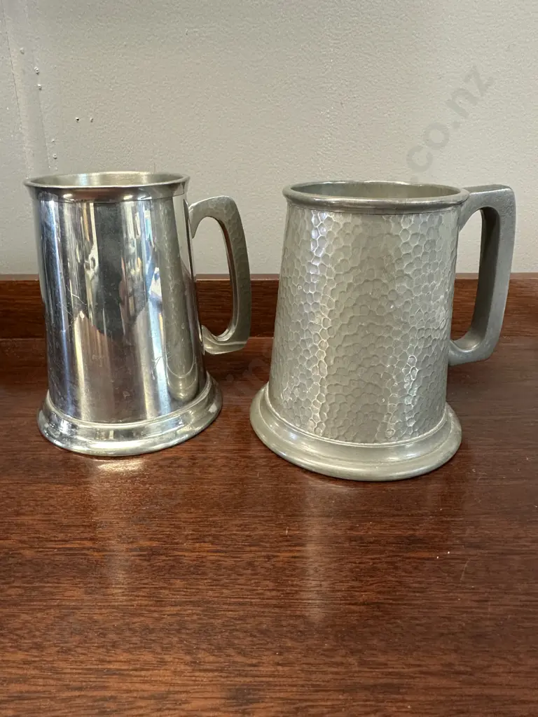 Pair Of Vintage Pewter Tankards Image 1++