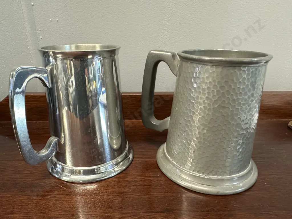 Pair Of Vintage Pewter Tankards Image 1++