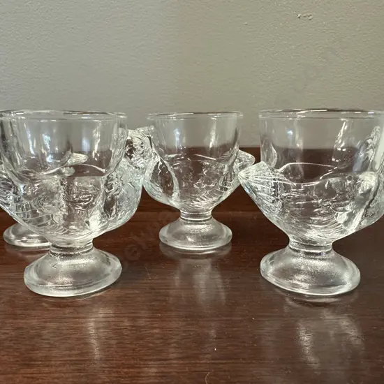 Set Of Four Vintage Hen/Chicken Egg Cups Clear Pressed Glass France