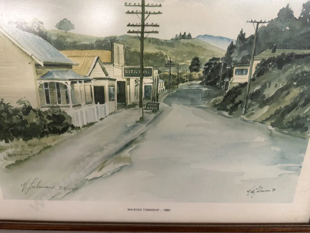 Limited Editon Framed Artwork 318/1000 Waikino Township 1980 H32,W43cm. Image 1++