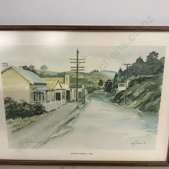 Limited Editon Framed Artwork 318/1000 Waikino Township 1980 H32,W43cm.