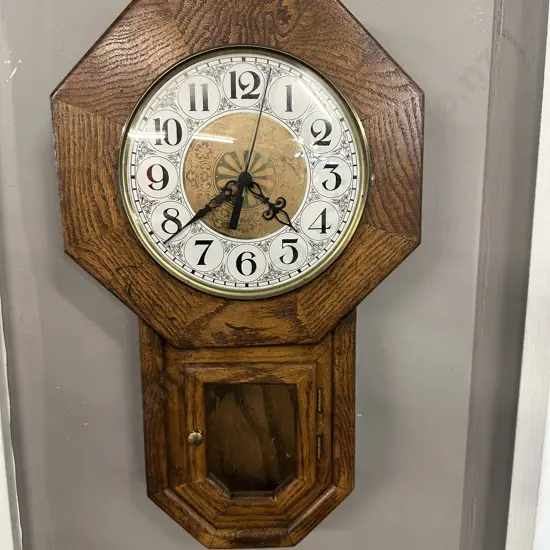 Vintage Wall Hung Oak Clock. H47,W28cm.
