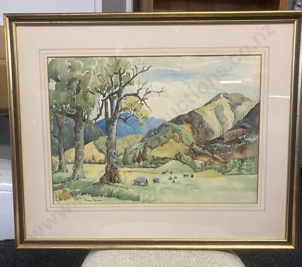 Peggy Spicer (1908-84) - 'Tuakau Farm' Framed Watercolour, Signed. 58 x 71cm Image 1++