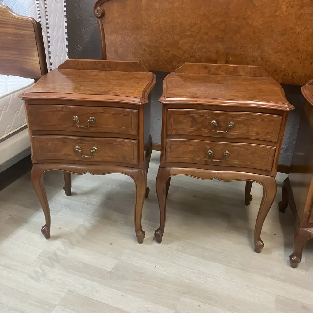 Mahogany & Burr Walnut 6 Piece Bedroom Suite Including Double Size Headboard & Dressing Table Stool Image 1++