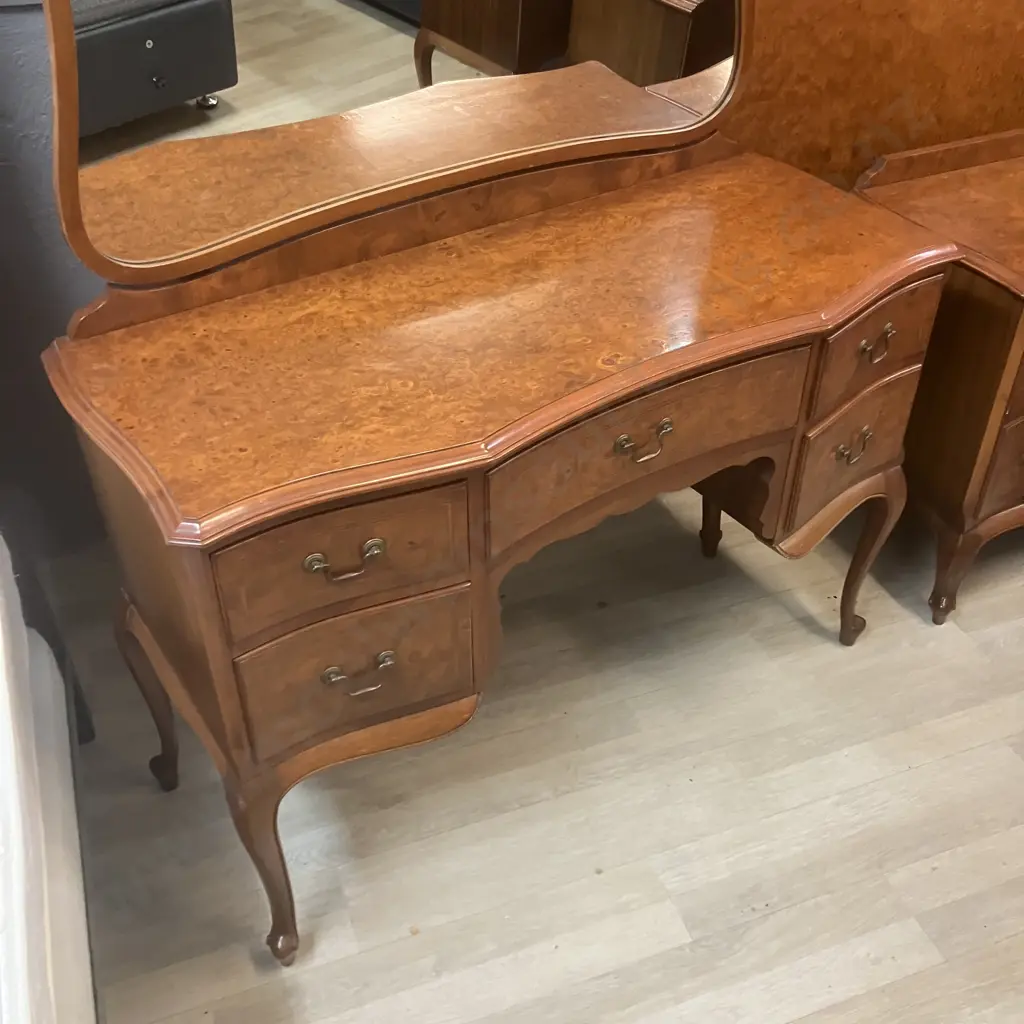 Mahogany & Burr Walnut 6 Piece Bedroom Suite Including Double Size Headboard & Dressing Table Stool Image 1++