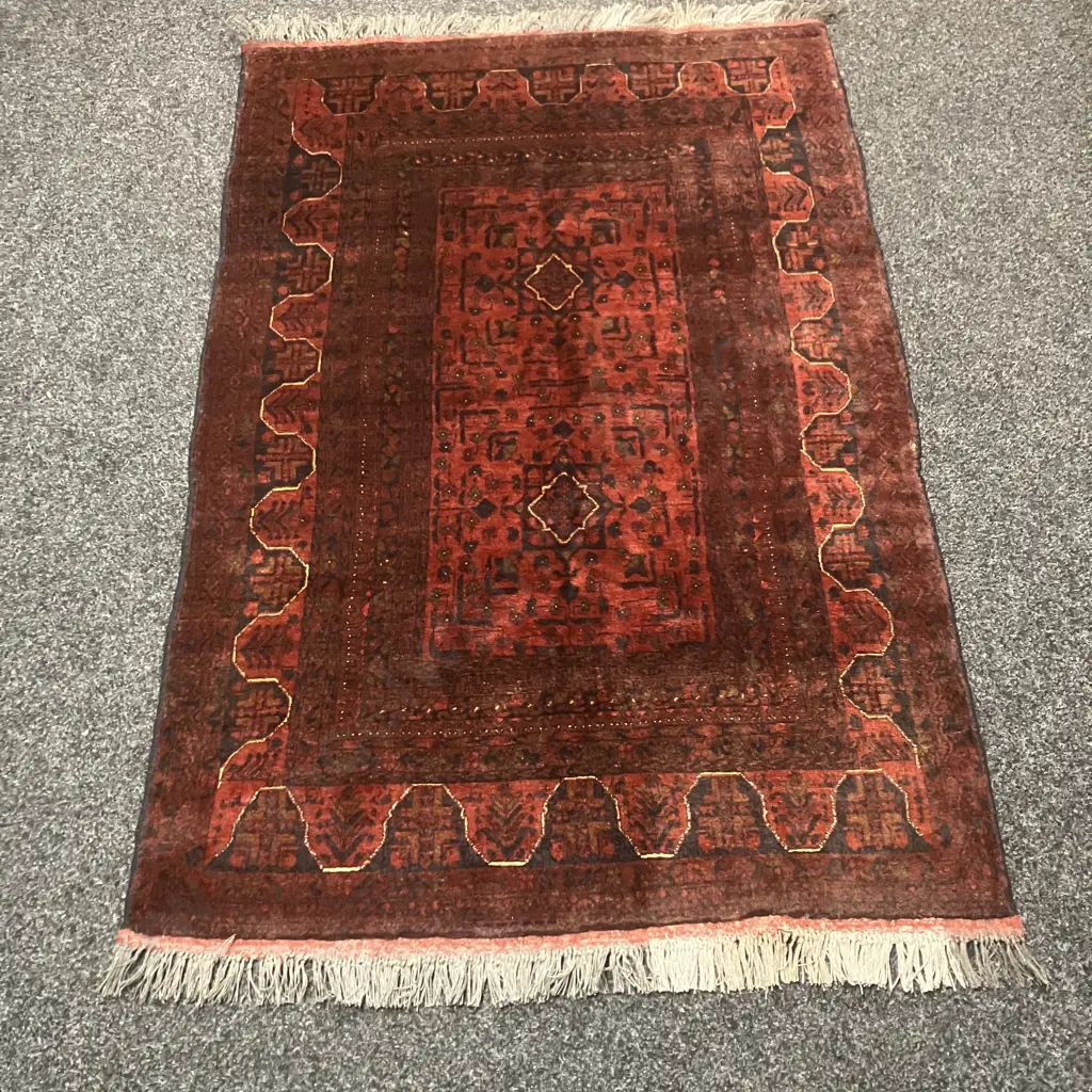 Afghan Hand Knotted Khal Mohammadi 158 x 106cm Rug, Great Condition, Red, Wool, 25+ Years Image 1++