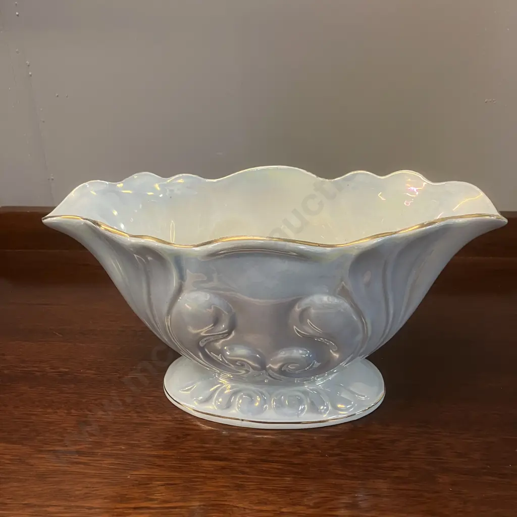 Vintage 1950s / 60s Maling Blue & Green Lustre Ware Mantle Vase. 15 x 28.5cm Image 1++