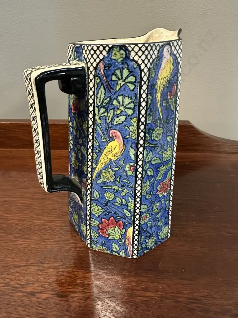 Antique c1912 Royal Doulton Persian Parrots Blue Chintz D4031 Jug. H17cm Image 1++