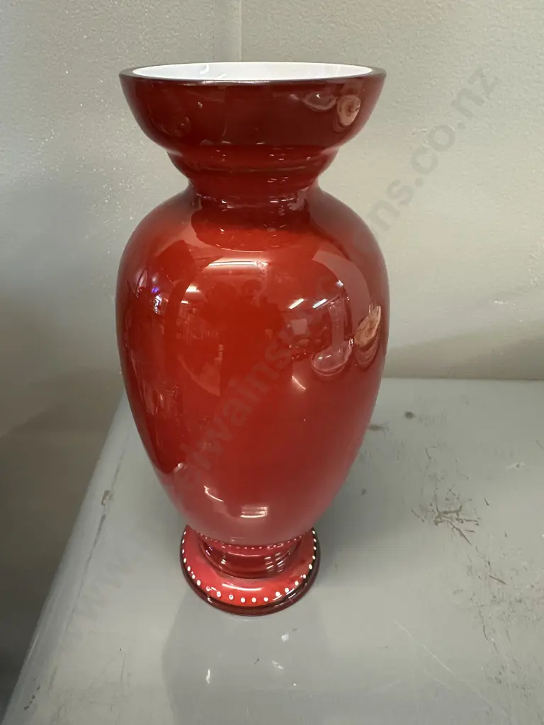 Mary Gregory Style Cranberry Glass Urn - Girl With Balloon, Hand Painted. H22.45cm Image 1++