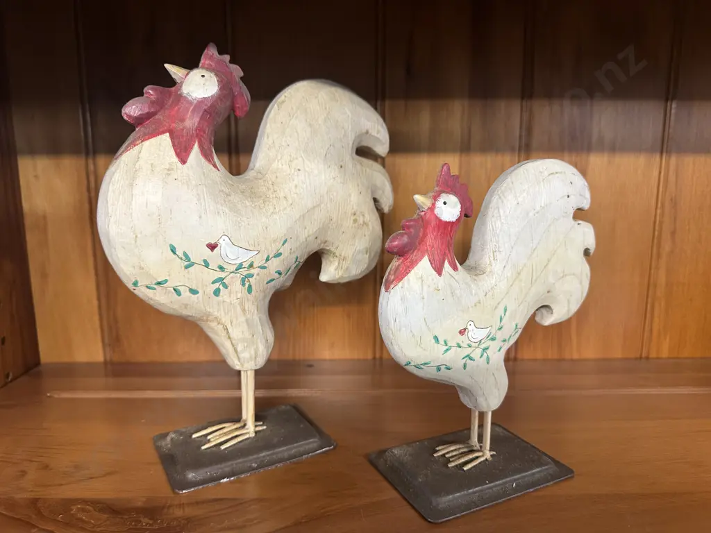 Decorative Russ Hand Painted Chickens On Plinths H19,W24cm. Image 1++