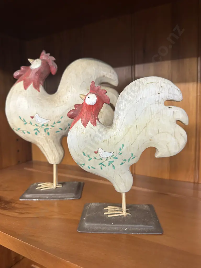 Decorative Russ Hand Painted Chickens On Plinths H19,W24cm. Image 1++