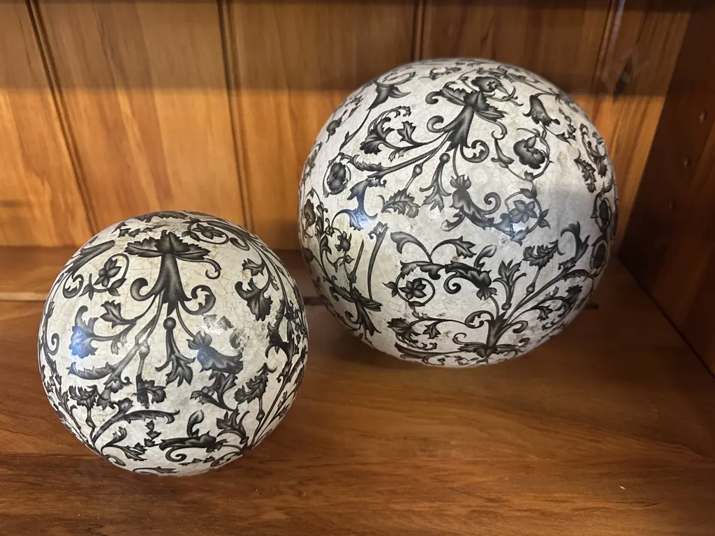 Set Of Two Decorative Black & White Chinoiserie Balls Image 1++