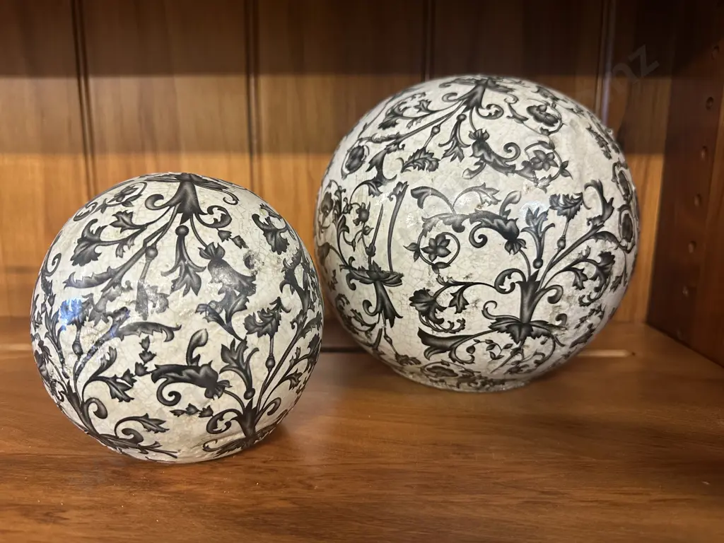 Set Of Two Decorative Black & White Chinoiserie Balls Image 1++