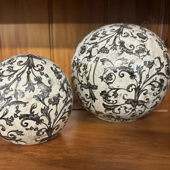 Set Of Two Decorative Black & White Chinoiserie Balls
