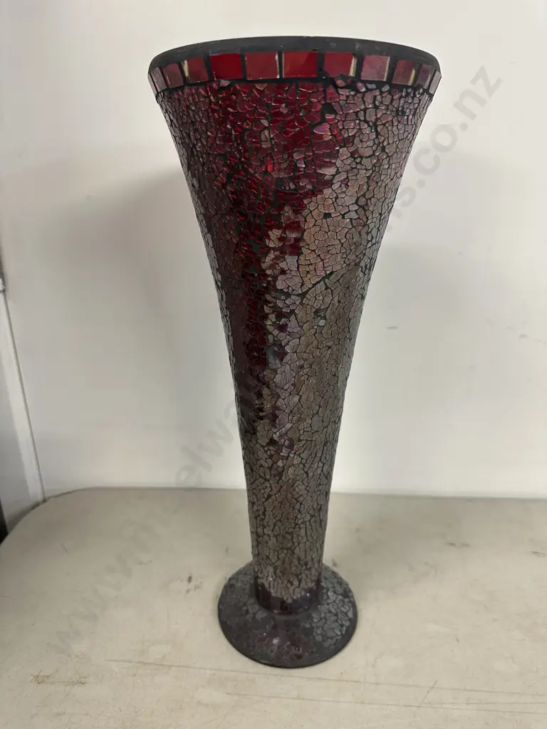 Large Red Mosaic Trumpet Vase. H40cm. Image 1++