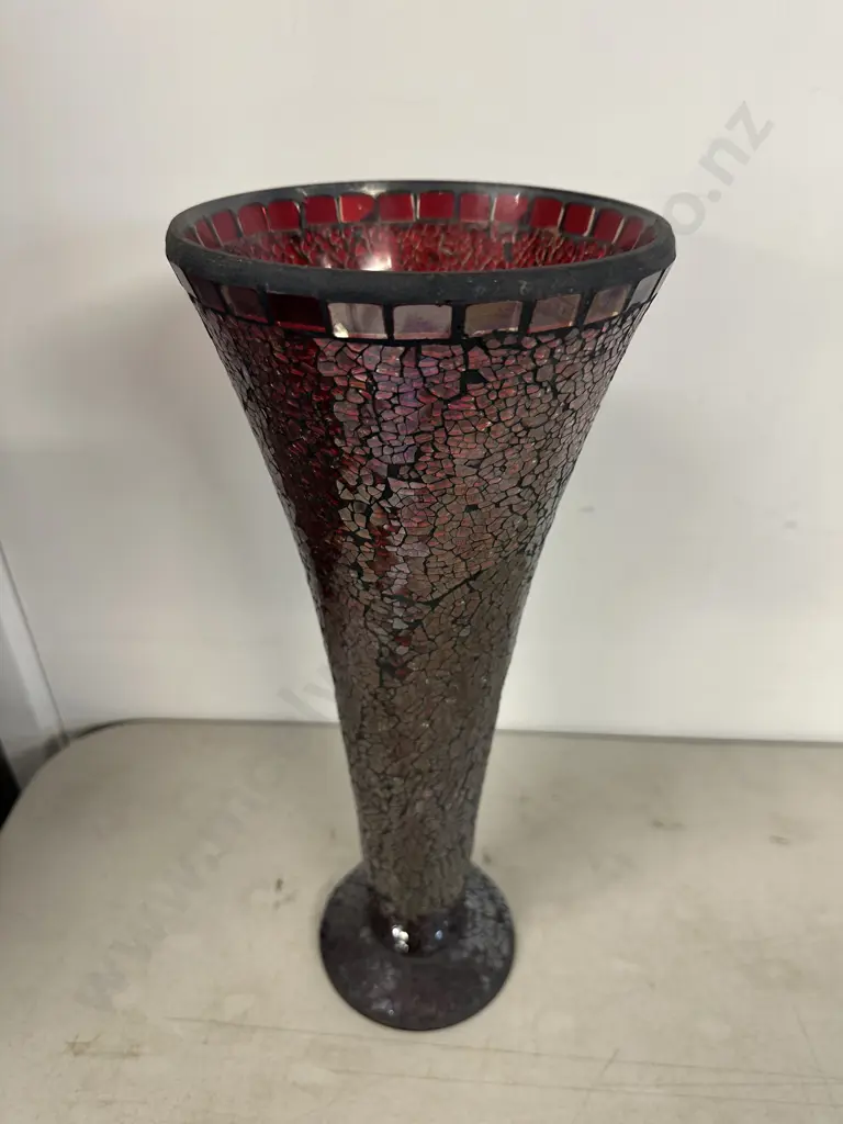 Large Red Mosaic Trumpet Vase. H40cm. Image 1++